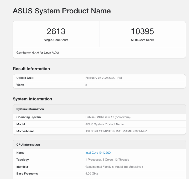 Geekbench Hetzner EX43 i5-12500