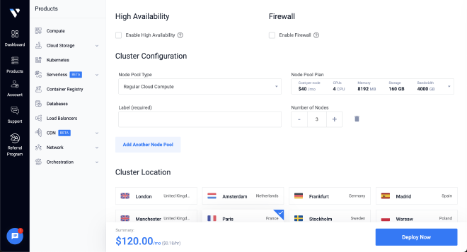 Vultr Kubernetes pricing