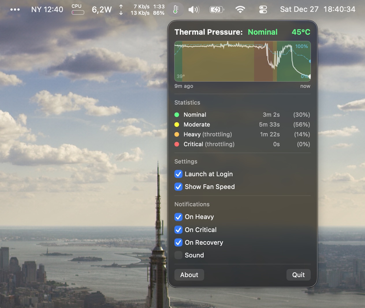 MacThrottle showing fan speed
