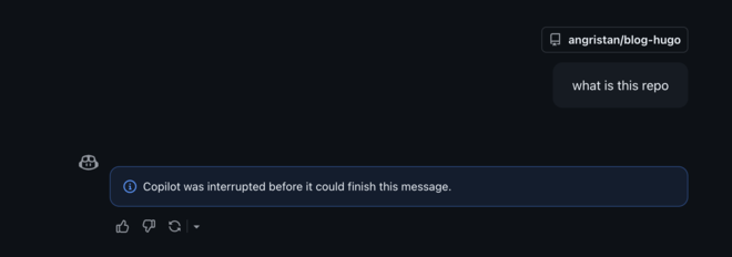 Copilot Chat showing a failed conversation